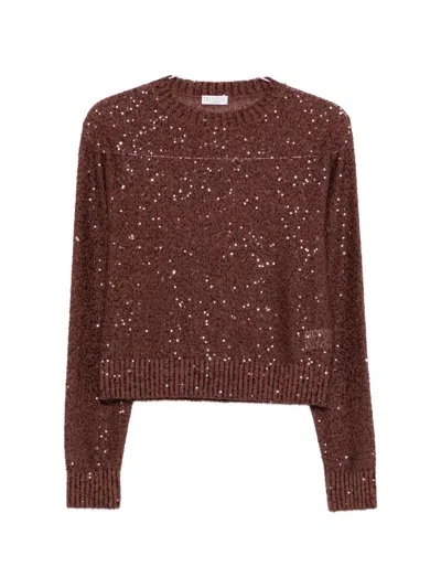 Brunello Cucinelli Sequin Crew-neck Sweater In Brown
