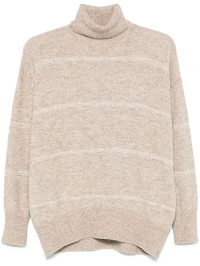 Brunello Cucinelli Sequin Sweater Sweater, Cardigans In Neutrals