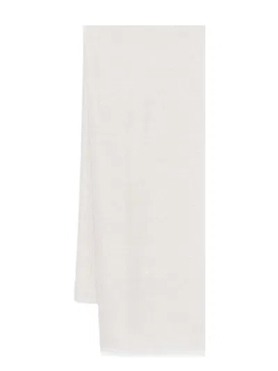 Brunello Cucinelli Sequin Embellished Frayed Edge Scarf In Beige