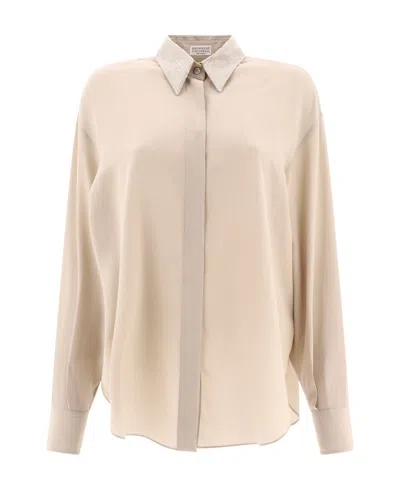 Brunello Cucinelli Sequin Detailing Silk Shirt In Neutral