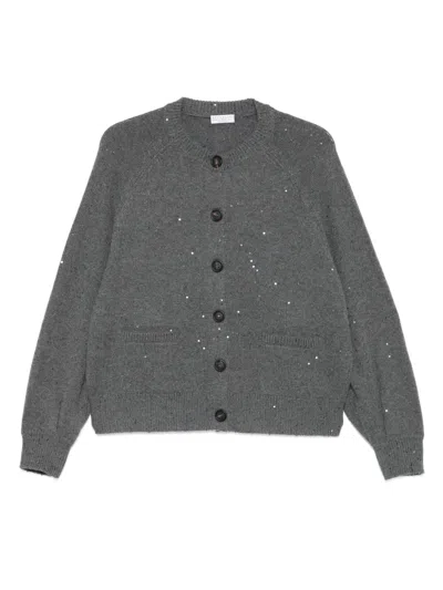 Brunello Cucinelli Sequin-embellished Button Cardigan In Gray