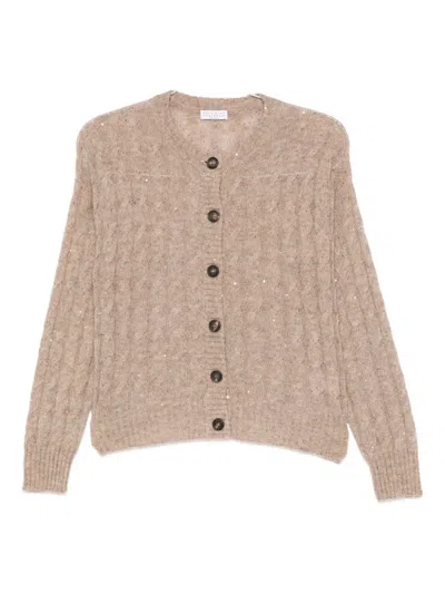 Brunello Cucinelli Sequin-embellished Cable-knit Cardigan In Blue