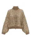 Brunello Cucinelli Dazzling Croc Embroidery Sweaters And Cardigans Beige In Brown