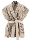 Brunello Cucinelli Two-color Knitted Top In Beige
