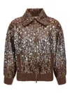 Brunello Cucinelli Sparkling Ombre Embroidery Cardigan In Brown