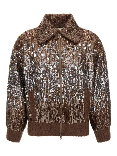 Brunello Cucinelli Sequin-embellished Cardigan In Brown