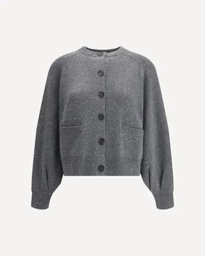 Brunello Cucinelli Sequin Embellished Cardigan In Gray