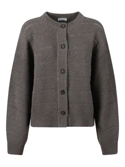 Brunello Cucinelli Sequin-embellished Cardigan In Gray