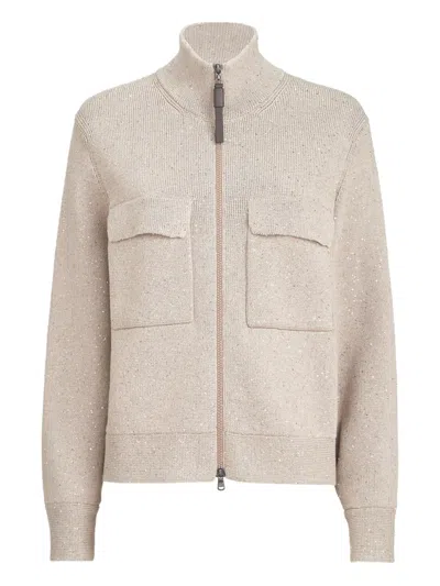 Brunello Cucinelli Sequin-embellished Cardigan In Neutral