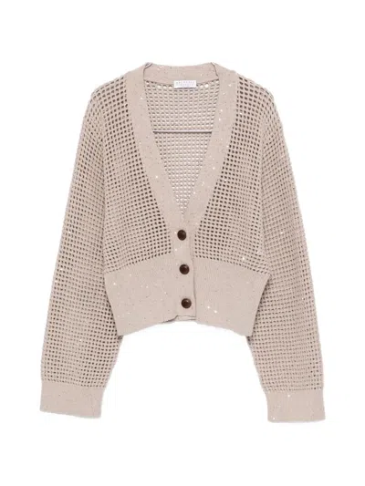Brunello Cucinelli Sequin-embellished Cardigan In Neutral