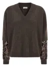 Brunello Cucinelli Sequin Sleeve Sweater Sweaters And Cardigans Brown In Brown