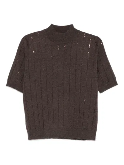 Brunello Cucinelli Sequin-embellished Cashmere Top In Brown