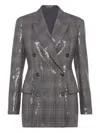 Brunello Cucinelli Sequin-embellished Check-pattern Blazer In Gray