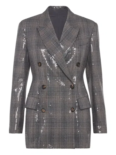 Brunello Cucinelli Sequin-embellished Check-pattern Blazer