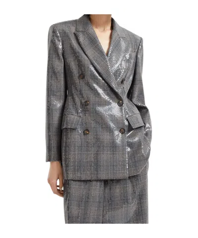 BRUNELLO CUCINELLI SEQUIN-EMBELLISHED CHECK-PATTERN BLAZER