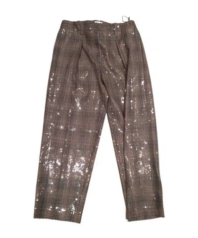 Brunello Cucinelli Sequin-embellished Check-pattern Trousers In Brown