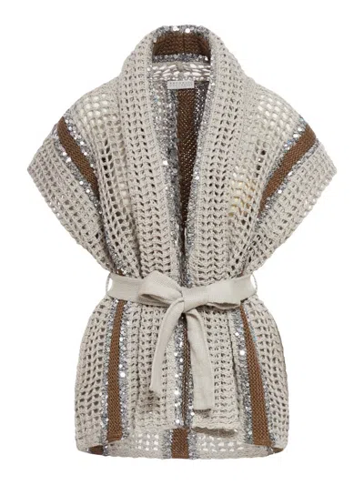 Brunello Cucinelli Sequin Embellished Chunky Knitted Gilet In Multi