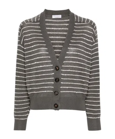Brunello Cucinelli Sequin-embellished Cotton Cardigan In Black