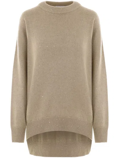 Brunello Cucinelli Sequin-embellished Crew-neck Jumper In Nude