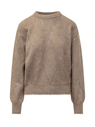 Brunello Cucinelli Sequin-embellished Knitted Jumper In Neutrals