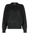 Brunello Cucinelli Women's Mohair, Wool, Cashmere And Silk Sweater With Dazzling Argyle Embroidery In Black