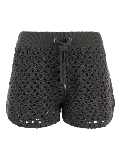 Brunello Cucinelli Sequin-embellished Crochet Short Shorts In Black