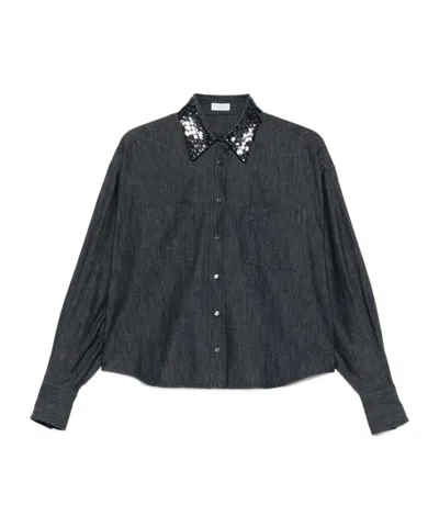 BRUNELLO CUCINELLI SEQUIN-EMBELLISHED DENIM SHIRT
