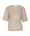 Brunello Cucinelli Sequin-embellished Fine-knit Top In Nude