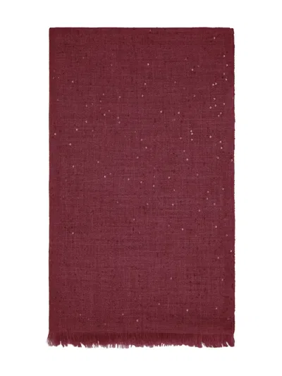 Brunello Cucinelli Sequin-embellished Fringed Scarf In Burgundy