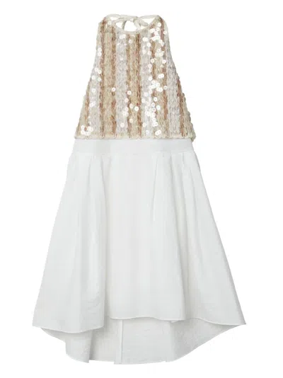 Brunello Cucinelli Kids' Sequin-embellished Halterneck Dress In White
