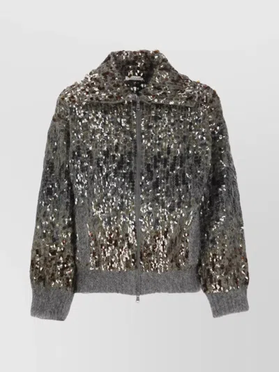 BRUNELLO CUCINELLI SEQUIN EMBELLISHED HIGH NECK CARDIGAN