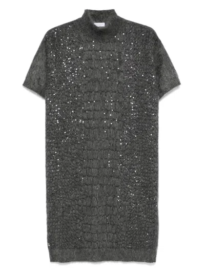 Brunello Cucinelli Sequin-embellished High-neck Dress In Black