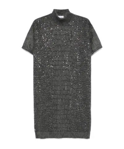 BRUNELLO CUCINELLI SEQUIN-EMBELLISHED HIGH-NECK DRESS