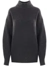 Brunello Cucinelli Ribbed Mock Neck Sweater With Subtle Sparkling Accents In Grey