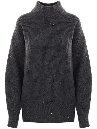 BRUNELLO CUCINELLI SEQUIN-EMBELLISHED HIGH-NECK JUMPER