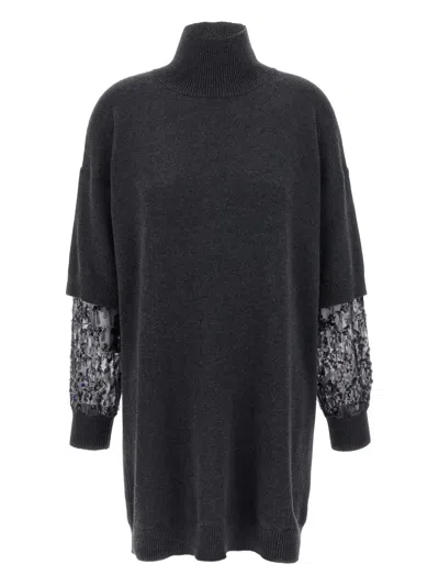 BRUNELLO CUCINELLI SEQUIN-EMBELLISHED HIGH-NECK MINI DRESS