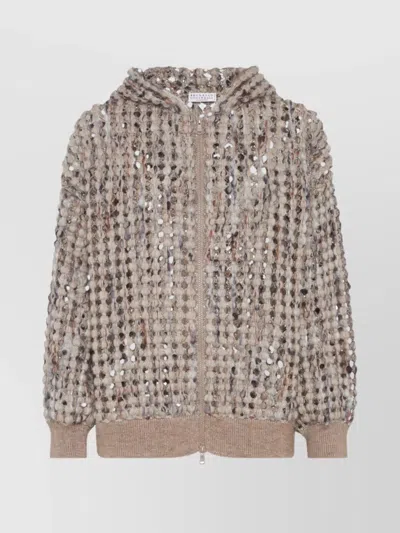 BRUNELLO CUCINELLI SEQUIN EMBELLISHED HOODED KNITWEAR
