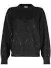 Brunello Cucinelli Women's Mohair, Wool, Cashmere And Silk Sweater With Dazzling Argyle Embroidery In Black