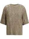 Brunello Cucinelli Openwork Knit Pattern Sweater With Sequins In Neutrals