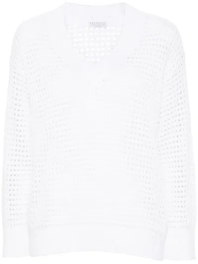 Brunello Cucinelli Sequin Embellished Knit Jumper In White