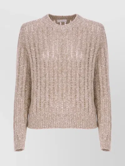 Brunello Cucinelli Sequin Embellished Knit Sweater In Neutral