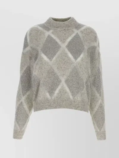Brunello Cucinelli Argyle Check Sweater In Grey