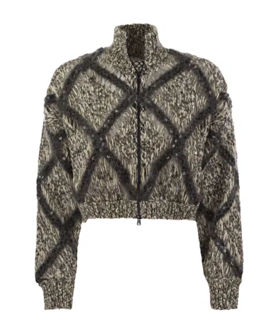 BRUNELLO CUCINELLI BRUNELLO CUCINELLI SEQUIN EMBELLISHED KNIT ZIPPED CARDIGAN