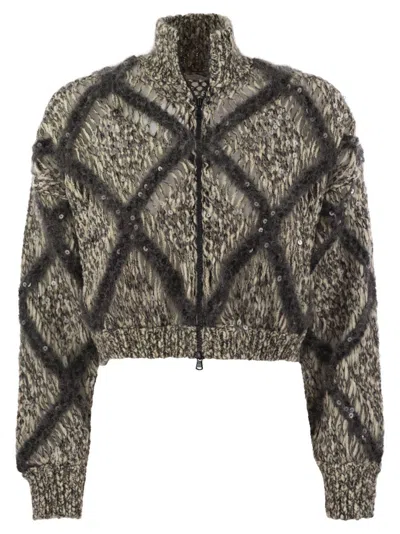 Brunello Cucinelli Luxury Wool-blend Diamond Knit Cardigan In Multi