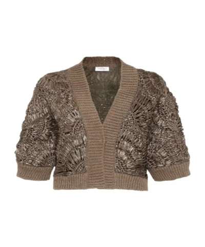 Brunello Cucinelli Sequin-embellished Knitted Cardigan In Brown