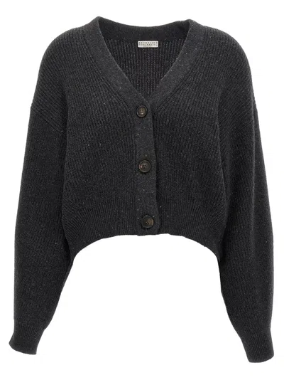 Brunello Cucinelli Sequin-embellished Cardigan In Gray