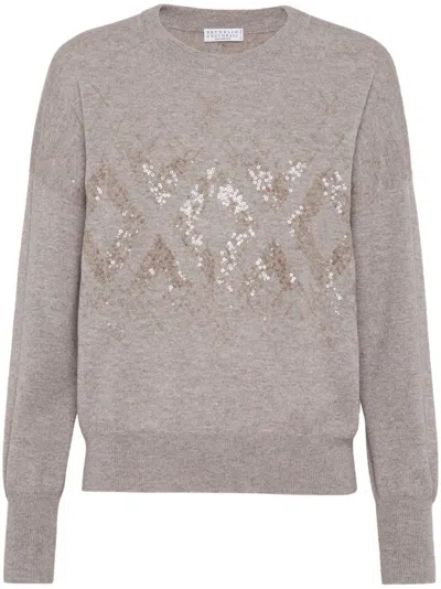 BRUNELLO CUCINELLI SEQUIN-EMBELLISHED KNITTED JUMPER