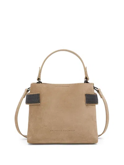 Brunello Cucinelli Sequin-embellished Leather Tote Bag In Brown