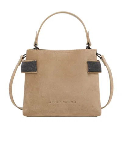 Brunello Cucinelli Sequin-embellished Leather Tote Bag In Brown