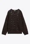 Brunello Cucinelli Sequin Embellished Linen-blend Sweater In Brown
